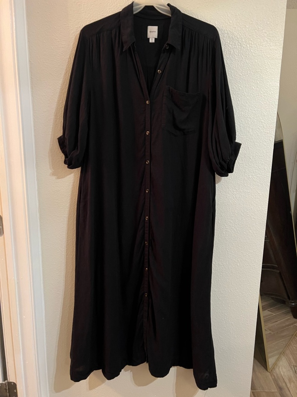 Maeve Black Button-Front Long Shirt Dress
